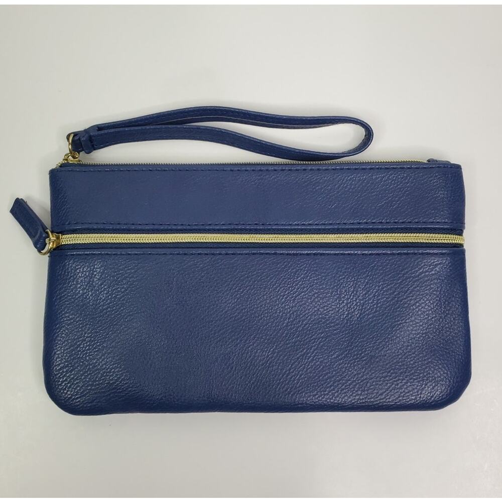 Safekeeper RFID Zippered Wristlet Blue Faux leather zippered pockets